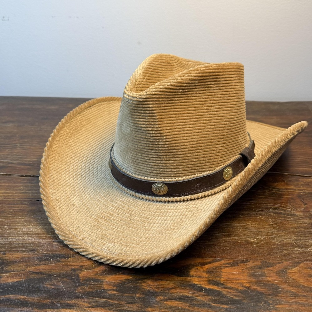 Vintage Resistol Hat Cowboy Fitted Mens 7 Beige Corduroy Western Lined 70s
